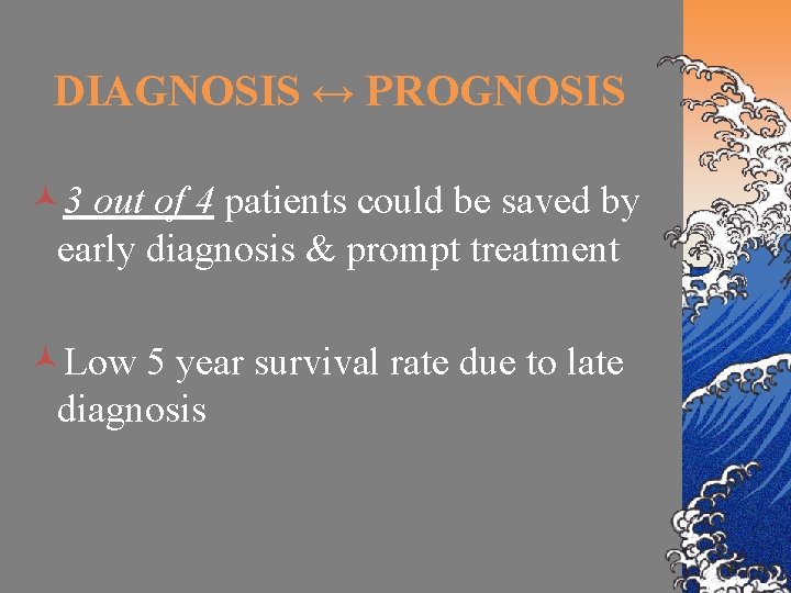 DIAGNOSIS ↔ PROGNOSIS © 3 out of 4 patients could be saved by early