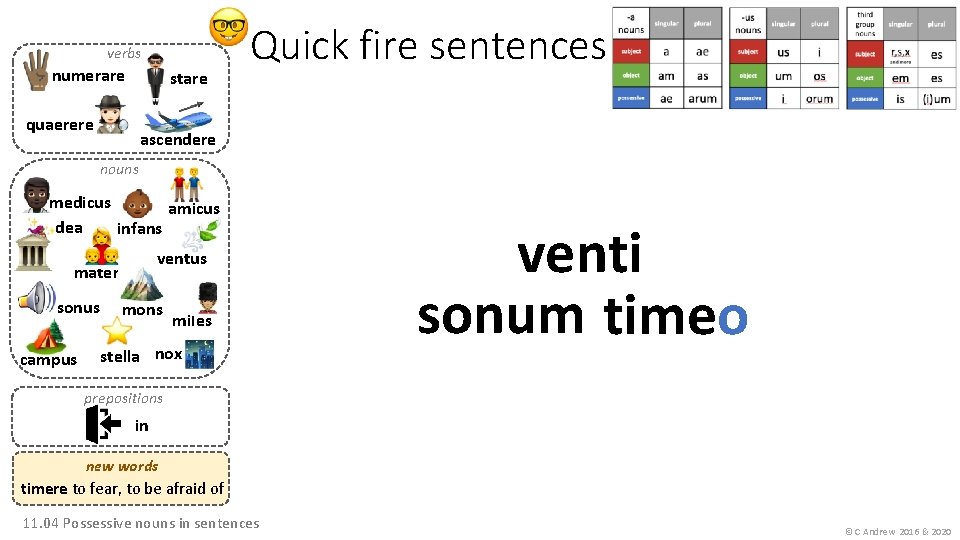 verbs numerare stare quaerere Quick fire sentences ascendere nouns medicus amicus dea infans ventus