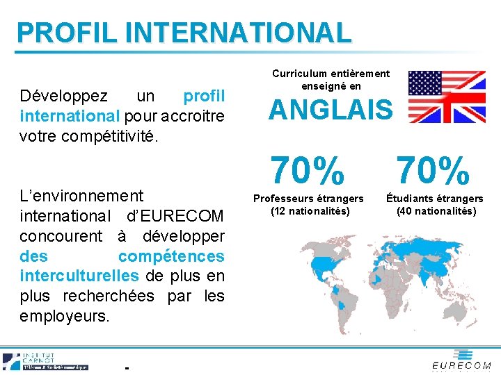 PROFIL INTERNATIONAL Développez un profil international pour accroitre votre compétitivité. L’environnement international d’EURECOM concourent