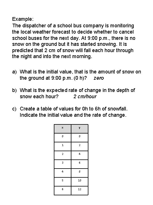 Example: The dispatcher of a school bus company is monitoring the local weather forecast