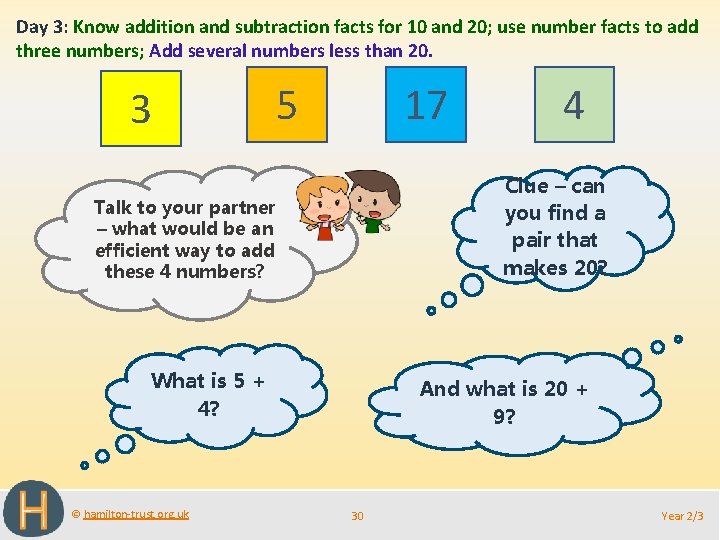 Day 3: Know addition and subtraction facts for 10 and 20; use number facts