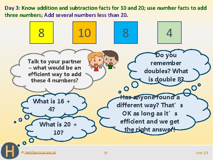 Day 3: Know addition and subtraction facts for 10 and 20; use number facts