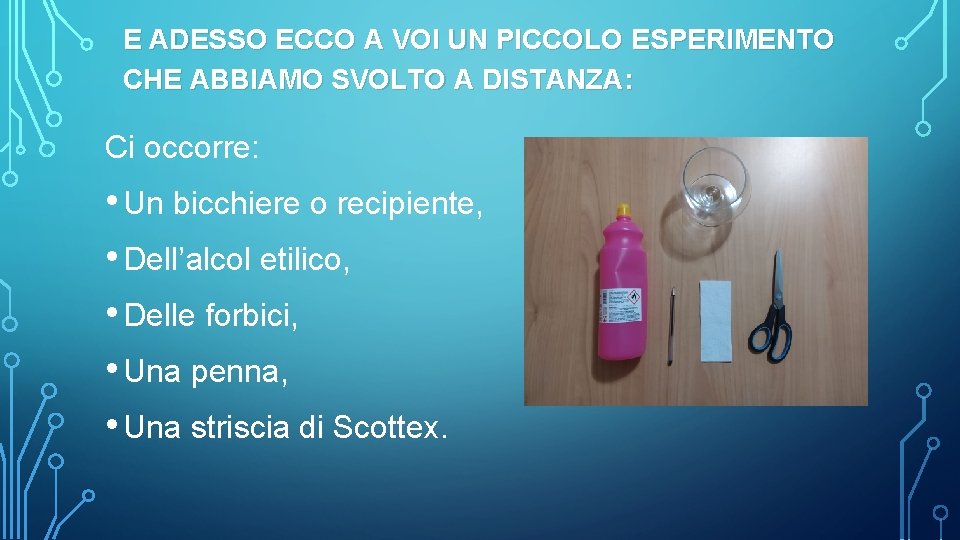 E ADESSO ECCO A VOI UN PICCOLO ESPERIMENTO CHE ABBIAMO SVOLTO A DISTANZA: Ci