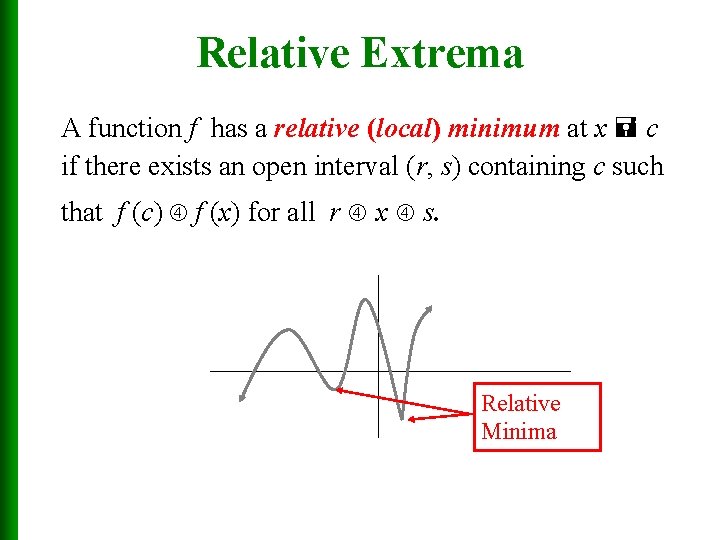 Relative Extrema A function f has a relative (local) minimum at x c if