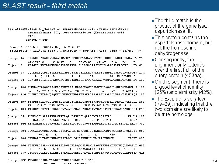 BLAST result - third match The third match is the product of the gene