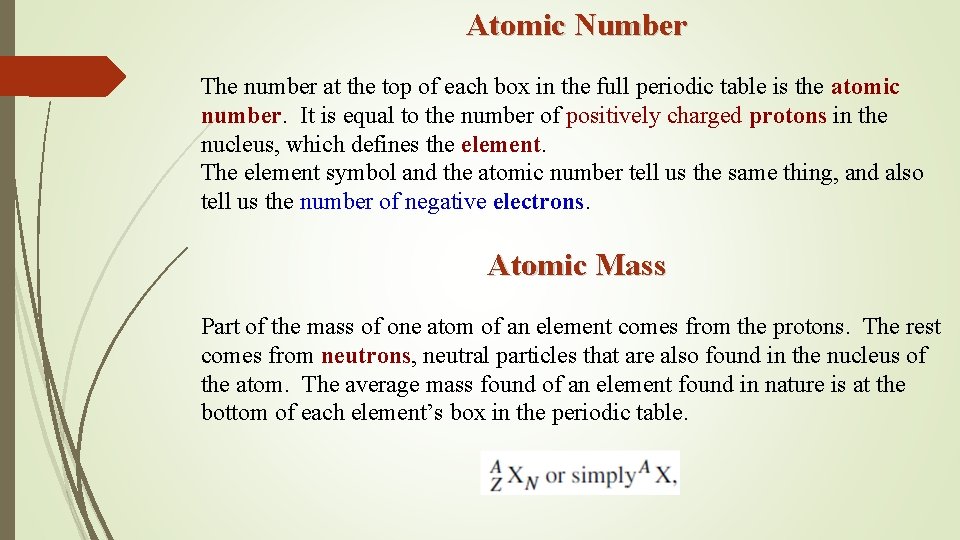 Atomic Number The number at the top of each box in the full periodic