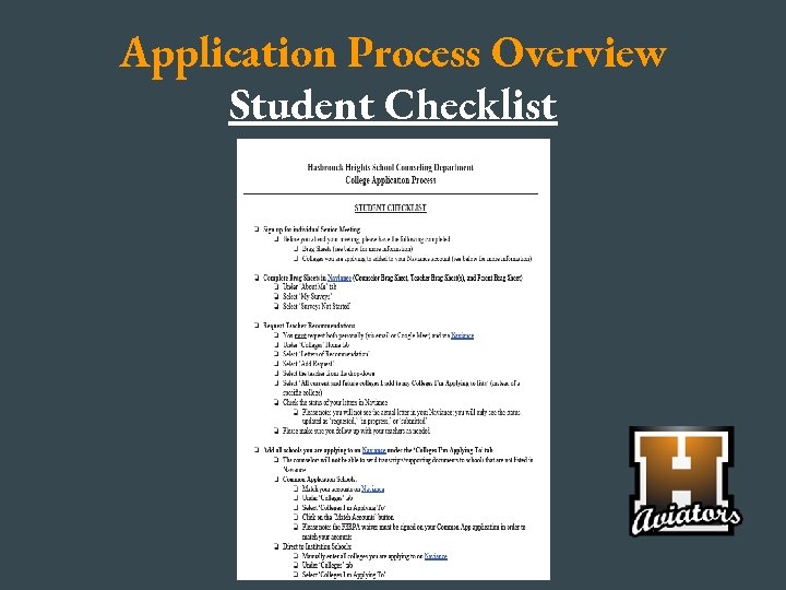Application Process Overview Student Checklist 