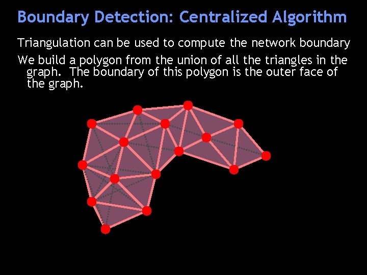 Boundary Detection: Centralized Algorithm Triangulation can be used to compute the network boundary We
