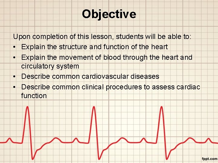 Objective Upon completion of this lesson, students will be able to: • Explain the