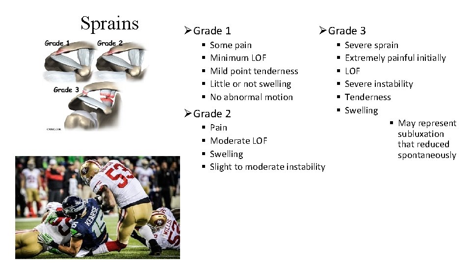 Sprains ØGrade 1 § § § ØGrade 3 Some pain Minimum LOF Mild point
