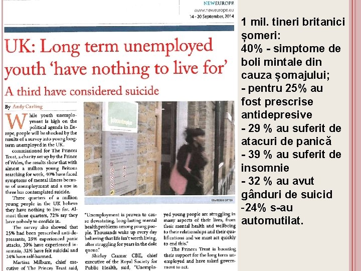 1 mil. tineri britanici șomeri: 40% - simptome de boli mintale din cauza șomajului;