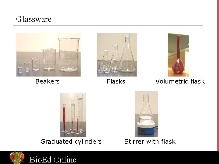 Glassware Beakers Graduated cylinders Bio. Ed Online Flasks Volumetric flask Stirrer with flask 