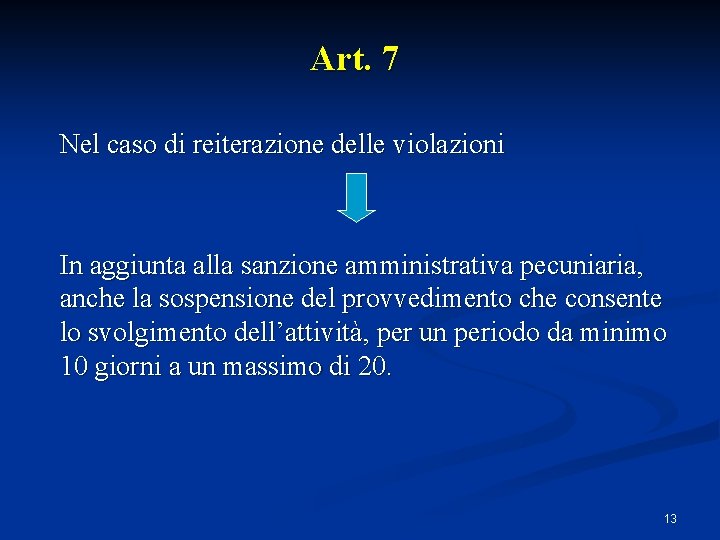 Art. 7 Nel caso di reiterazione delle violazioni In aggiunta alla sanzione amministrativa pecuniaria,