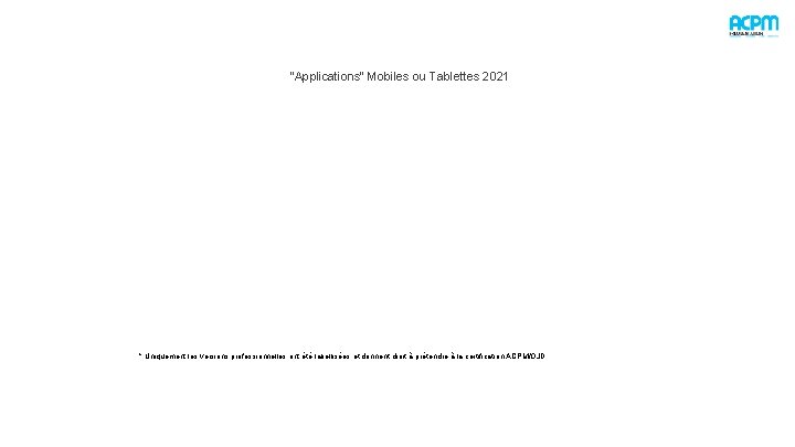 “Applications” Mobiles ou Tablettes 2021 * Uniquement les versions professionnelles ont été labellisées et