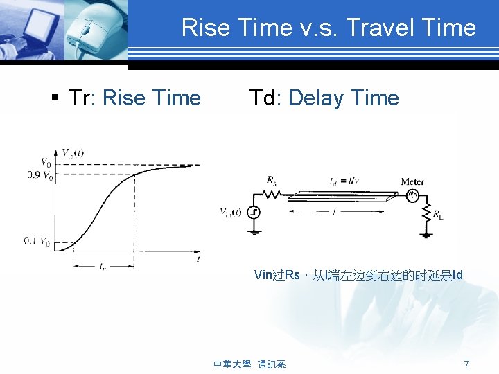 Rise Time v. s. Travel Time § Tr: Rise Time Td: Delay Time Vin过Rs，从l端左边到右边的时延是td