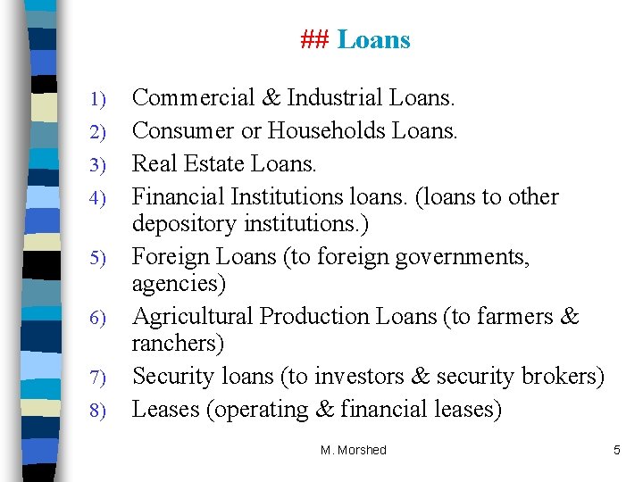 ## Loans 1) 2) 3) 4) 5) 6) 7) 8) Commercial & Industrial Loans.
