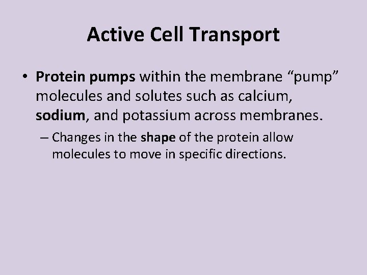 Active Cell Transport • Protein pumps within the membrane “pump” molecules and solutes such