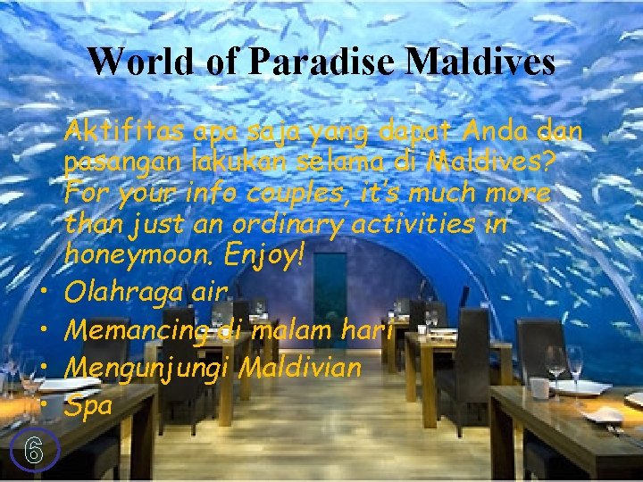 World of Paradise Maldives • • 6 Aktifitas apa saja yang dapat Anda dan