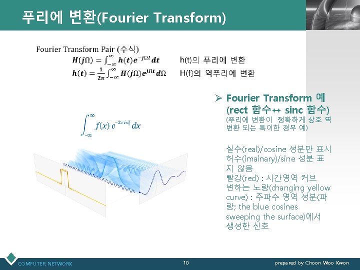 푸리에 변환(Fourier Transform) LOGO Ø Fourier Transform 예 (rect 함수↔ sinc 함수) • (푸리에