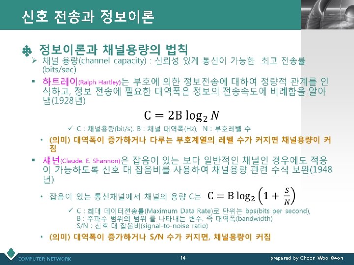 신호 전송과 정보이론 LOGO v COMPUTER NETWORK 14 prepared by Choon Woo Kwon 