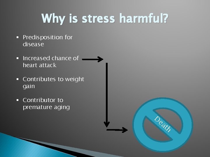 Why is stress harmful? § Predisposition for disease § Increased chance of heart attack