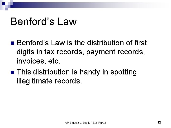 Benford’s Law is the distribution of first digits in tax records, payment records, invoices, Benford’s Law is the distribution of first digits in tax records, payment records, invoices,