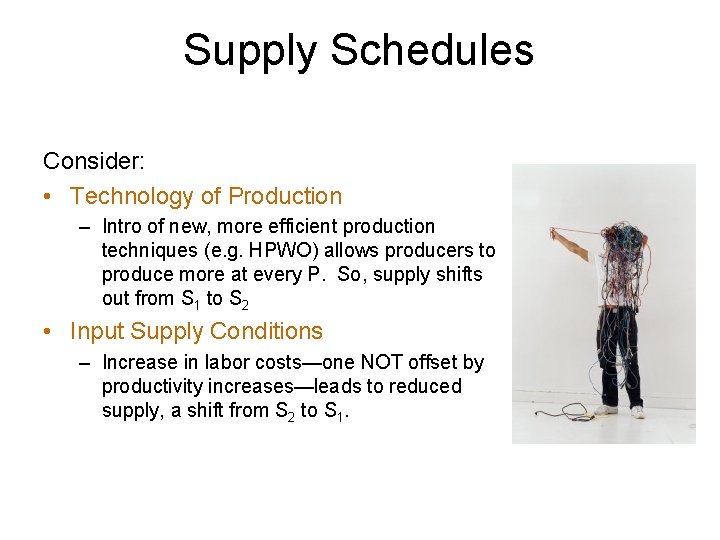 Supply Schedules Consider: • Technology of Production – Intro of new, more efficient production