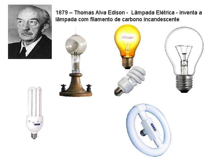 1879 – Thomas Alva Edison - Lâmpada Elétrica - inventa a lâmpada com filamento