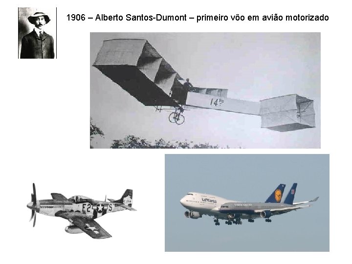 1906 – Alberto Santos-Dumont – primeiro vôo em avião motorizado 