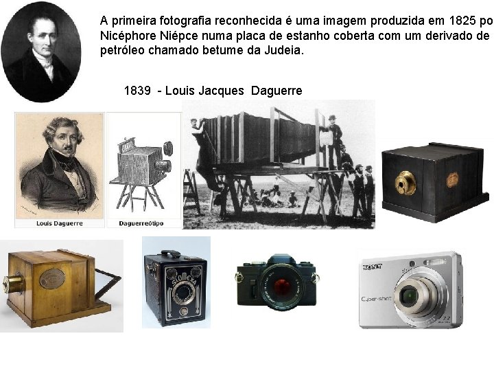 A primeira fotografia reconhecida é uma imagem produzida em 1825 por Nicéphore Niépce numa