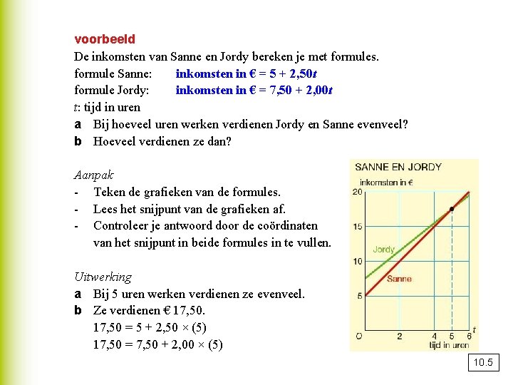 voorbeeld De inkomsten van Sanne en Jordy bereken je met formules. formule Sanne: inkomsten