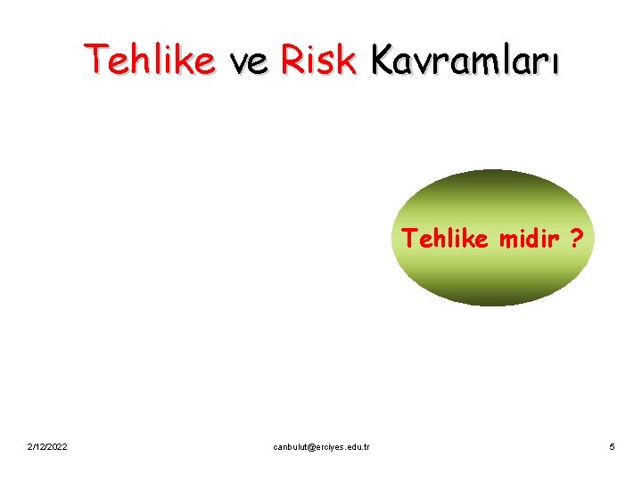 Tehlike ve Risk Kavramları Tehlike midir ? 2/12/2022 canbulut@erciyes. edu. tr 5 