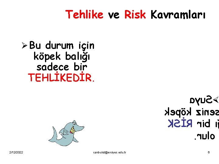 Tehlike ve Risk Kavramları Ø Bu durum için köpek balığı sadece bir TEHLİKEDİR. ayu.