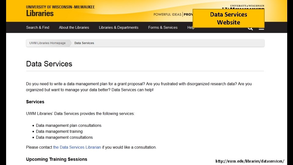 Data Services Website http: //uwm. edu/libraries/dataservices/ 