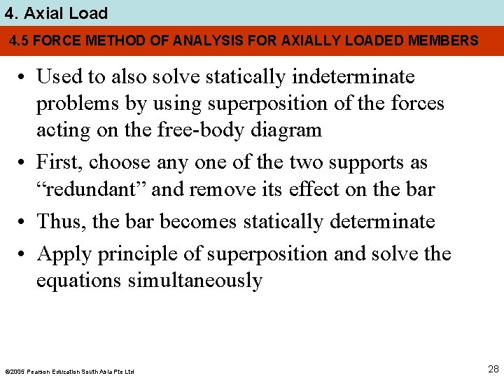 4. Axial Load 4. 5 FORCE METHOD OF ANALYSIS FOR AXIALLY LOADED MEMBERS •