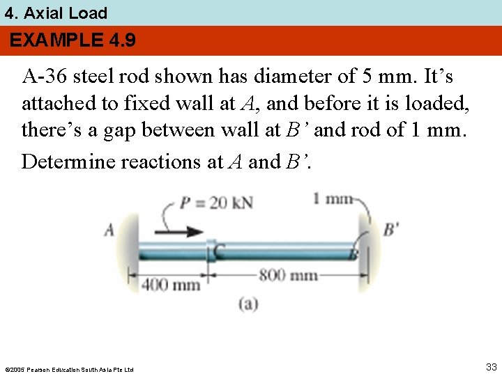 4. Axial Load EXAMPLE 4. 9 A-36 steel rod shown has diameter of 5