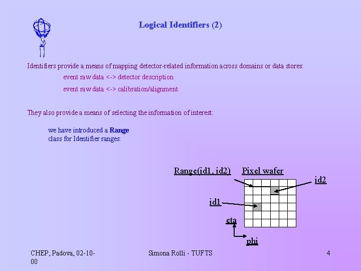 Logical Identifiers (2) Identifiers provide a means of mapping detector-related information across domains or