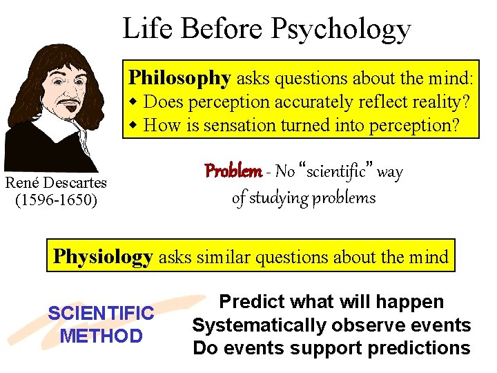 Life Before Psychology Philosophy asks questions about the mind: w Does perception accurately reflect