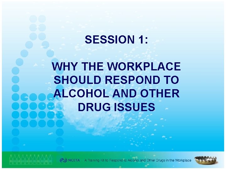 SESSION 1: WHY THE WORKPLACE SHOULD RESPOND TO ALCOHOL AND OTHER DRUG ISSUES 