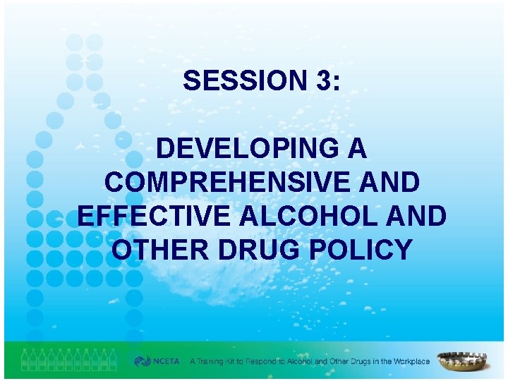 SESSION 3: DEVELOPING A COMPREHENSIVE AND EFFECTIVE ALCOHOL AND OTHER DRUG POLICY 