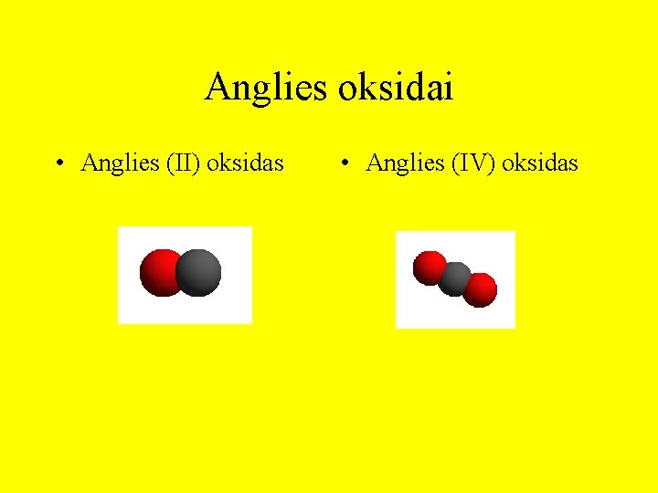 Anglies oksidai • Anglies (II) oksidas • Anglies (IV) oksidas 