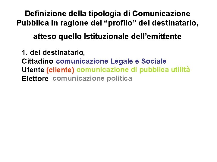 Definizione della tipologia di Comunicazione Pubblica in ragione del “profilo” del destinatario, atteso quello