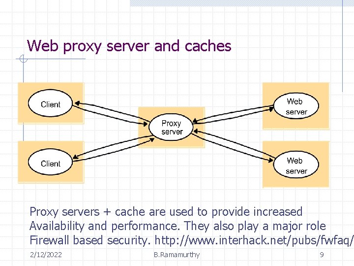 Web proxy server and caches Proxy servers + cache are used to provide increased