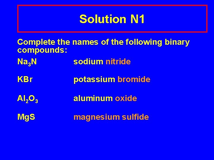 Solution N 1 Complete the names of the following binary compounds: Na 3 N