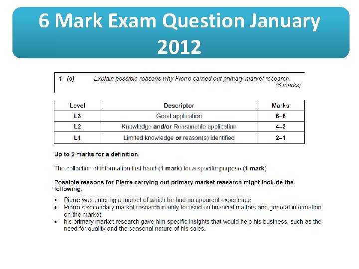 6 Mark Exam Question January 2012 