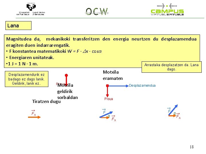 Lana Magnitudea da, mekanikoki transferitzen den energia neurtzen du desplazamendua eragiten duen indarrarengatik. •