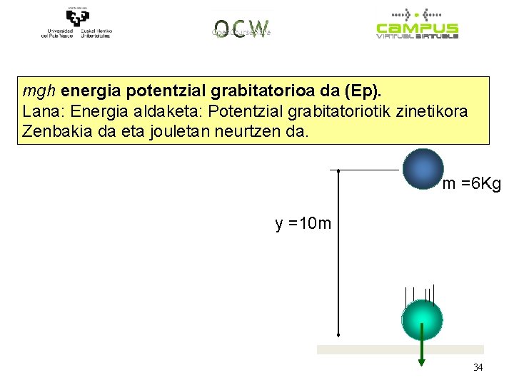 mgh energia potentzial grabitatorioa da (Ep). Lana: Energia aldaketa: Potentzial grabitatoriotik zinetikora Zenbakia da