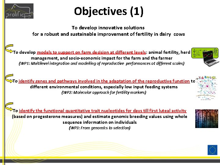 Objectives (1) To develop innovative solutions for a robust and sustainable improvement of fertility