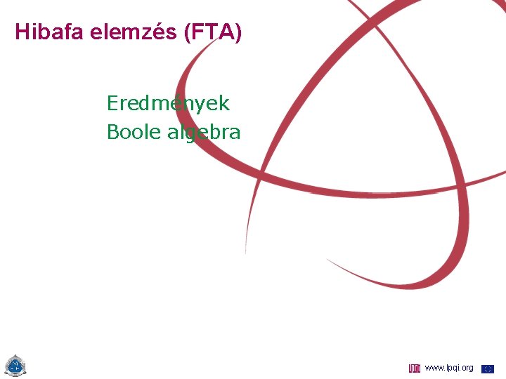 Hibafa elemzés (FTA) Eredmények Boole algebra www. lpqi. org 