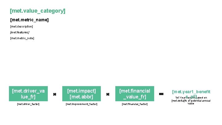 [met. value_category] [met. metric_name] [met. description] [met. features] [met. metric_note] [met. driver_va lue_fr] [met.